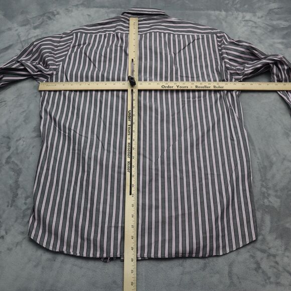 Hugo Boss Shirt Mens XL Gray Purple Striped Flip Cuff Office Button Up Dress - Picture 4 of 16